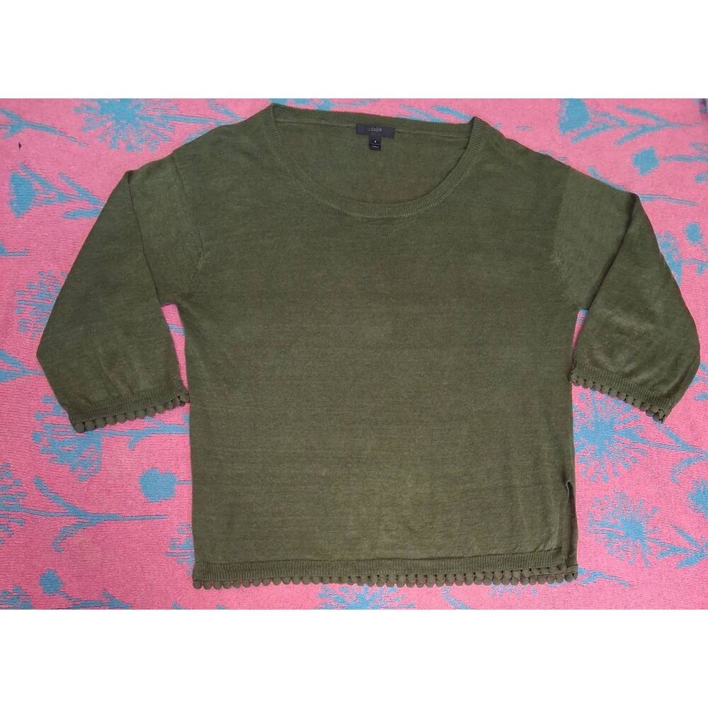 J.crew women medium 100% linen boxy shirt green blouse minimalist elevated basic